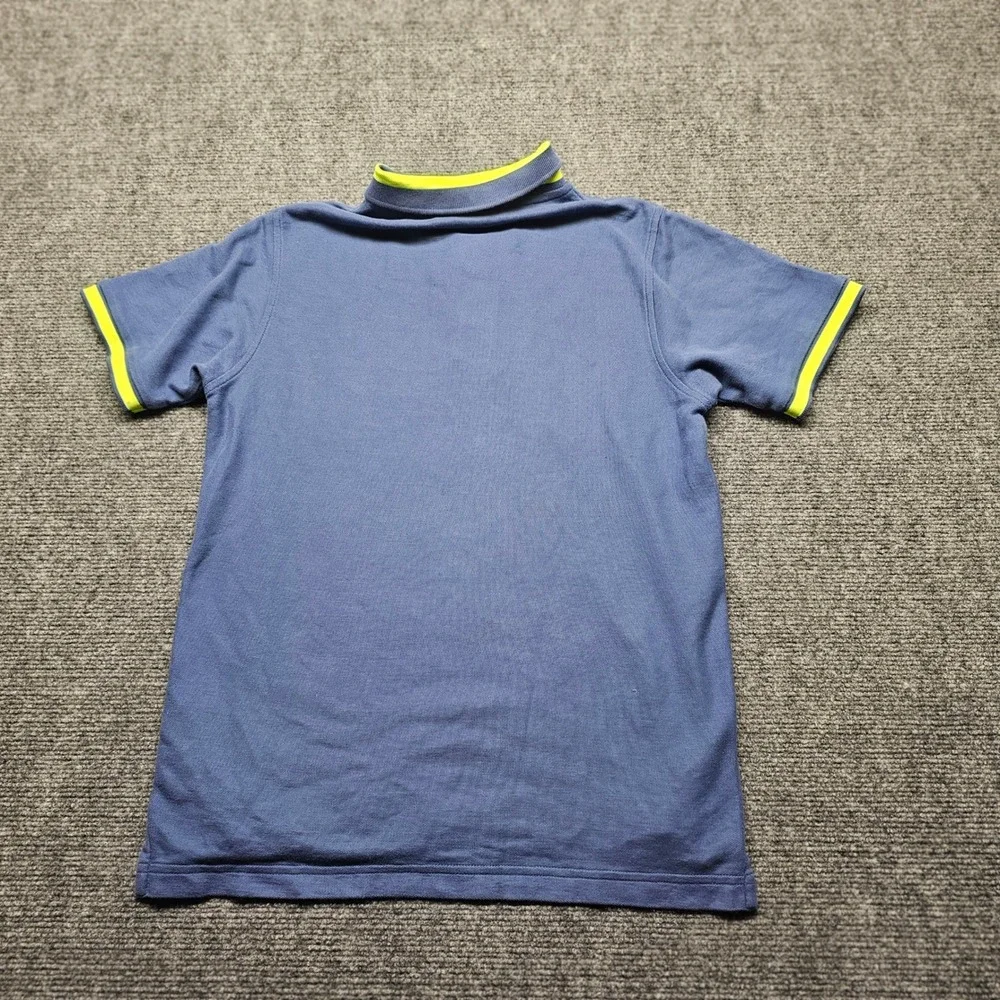 Psycho Bunny Kids Blue Pima Cotton Polo Shirt Neon Yellow Trim Size L 14/16